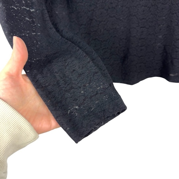 April Cornell Amelie Mock Turtleneck T-Shirt Floral Lace Black Sheer Size Medium - Picture 3 of 14
